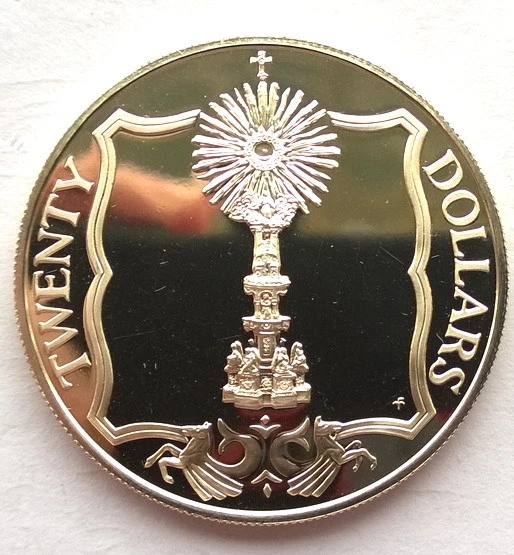 British Virgin 1985 Gold Monstrance 20 Dollars Silver Coin,Proof