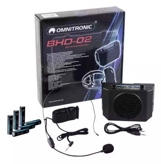 Sistema de sonido cercano Omnitronic BHD-02 juego amplificador de cinturón 6x batería AA 1,5V