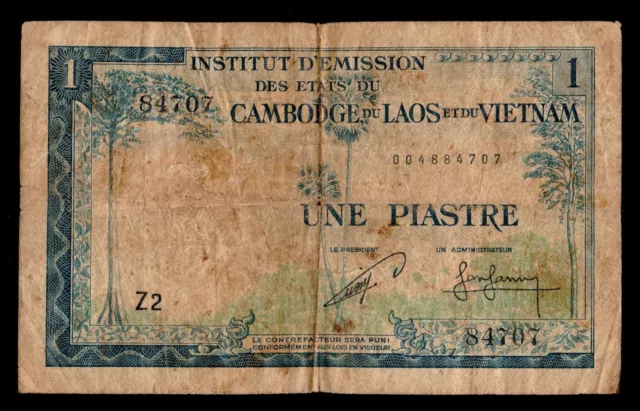 French Indo-China Cambodia Issue  1 Piastre 1 Riel 1954 P-94