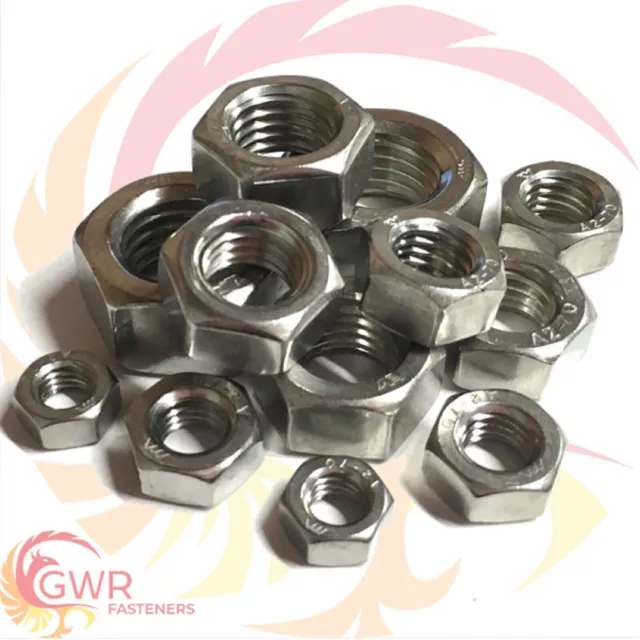 1/4 5/16" 3/8" 7/16" 1/2" 5/8" Unc Hexagon Full Nuts A2 Stainless Steel Imperial