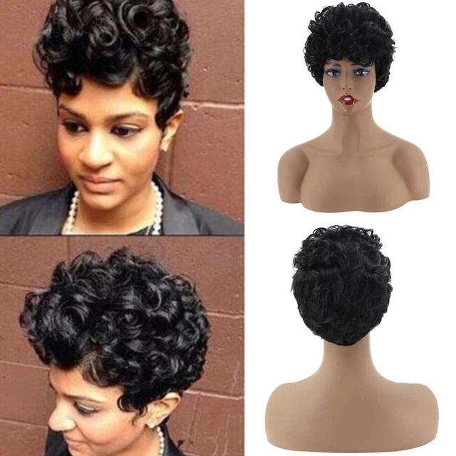 Peluca de pelo rizada corta cubierta de peluca de red de rosas Black señorita
