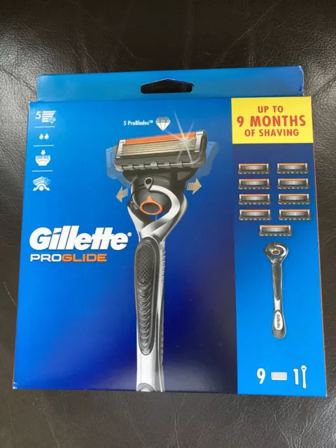 Gillette Proglide Razor Handle + 9 Blades Starter Pack New/Sealed Genuine