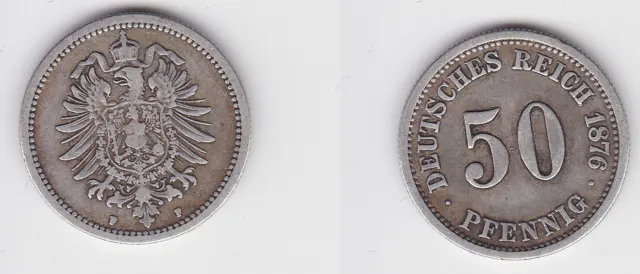 50 Pfennig Silber Münze Kaiserreich 1876 F Jäger 7 ss (150493)