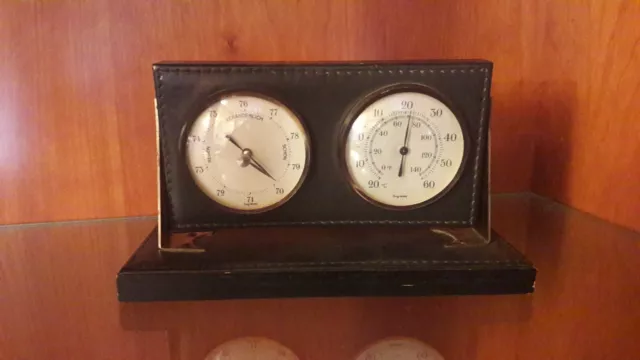 Wetterstation analog Hygrometer/Thermometer Holz/Leder