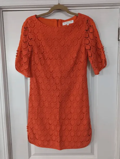 Trina Turk Bonfire Crochet Dress women's size 6 burnt orange mini 1/2 sleeve