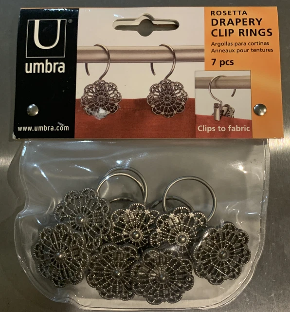 UMBRA Rosetta Curtain Drapery Round Metal Clip Rings Aged Brass Color 7-pc (1)