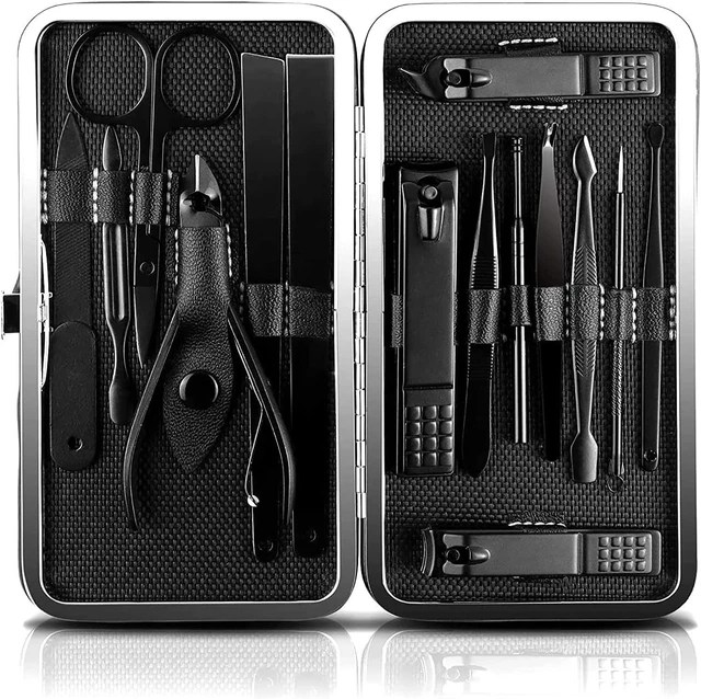 Set Manicure E Pedicure  15 Pezzi , Acciaio Inox Set Tagliaunghie Con Box