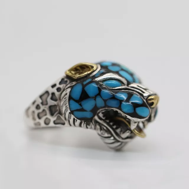 Real Solid 925 Sterling Silver Rings Leopard Turquoise Red Agate Open Size 8-11