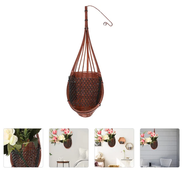 Pot De Fleurs Suspendu Bambou Bois Panier Mural Tissé Rotin