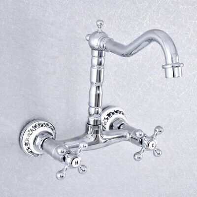 Wall Mount Polished Chrome Brass Bathroom Sink Faucet Kitchen Mixer Tap fsf787