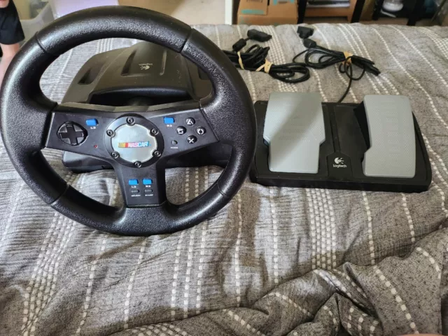 Logitech PS2 PS1 PlayStation 2 Racing Steering Wheel & Pedal NASCAR Tested  Works