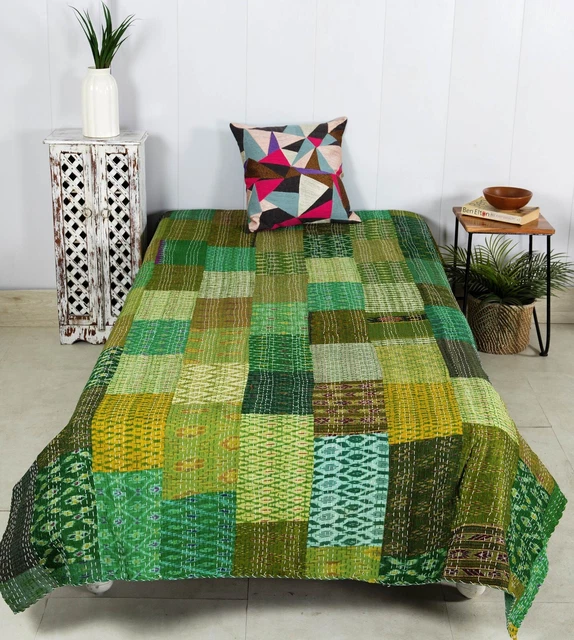 Handmade Vintage Bohemian Patchwork Quilt Kantha Quilt  Boho bedspread blanket