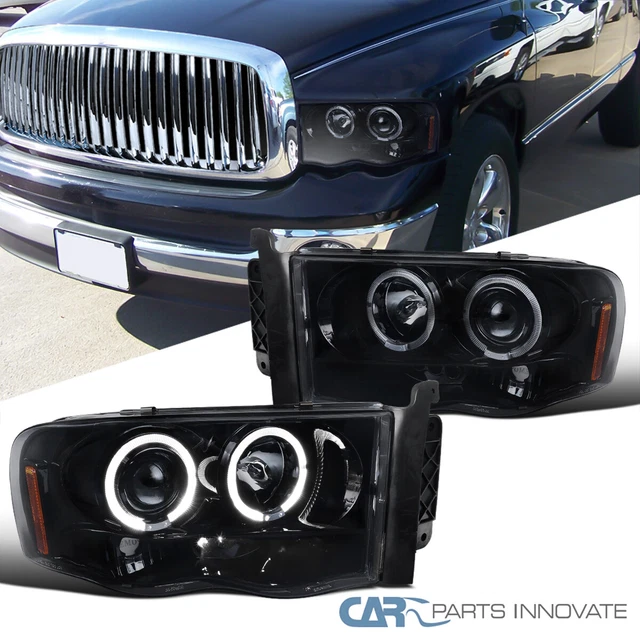 Glossy Black For 02-05 Ram 1500 2500 3500 Smoke LED Halo Projector Headlights