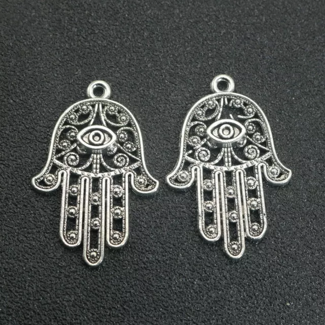 10 Tibet Silver Alloy Large Kabbalah EVIL EYE Hamsa Hand Pendants 42mm Necklace