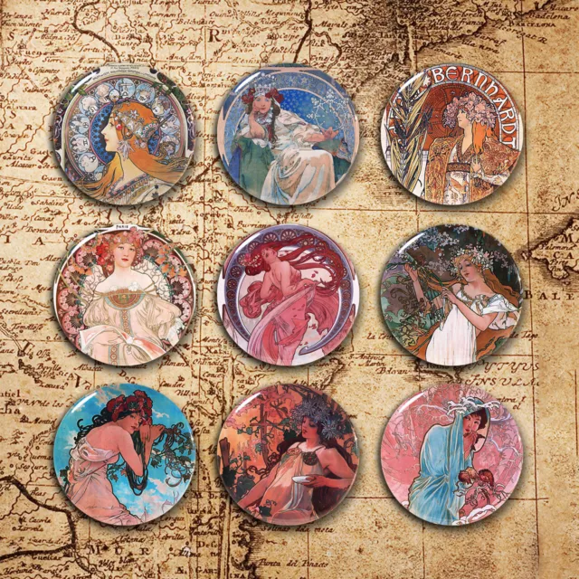 Painting by Alphonse Mucha Pin Badge Art Button 58mm Tin Badge The Seasons 1 - 4