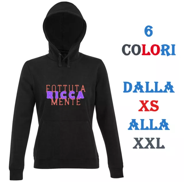 Felpa Maglia Cotone Donna Con Cappuccio Zip Lunga personalizzata tema ricchezza