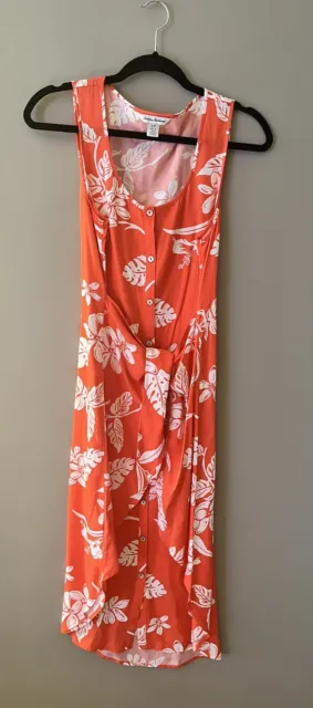 Tommy Bahama Women’s Small Dress Orange White Sleeveless Tie Front