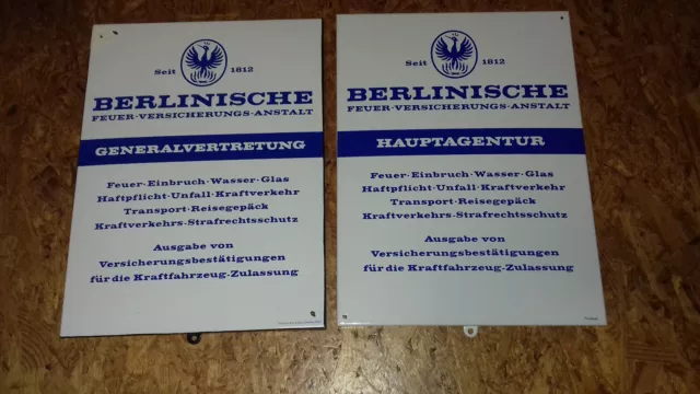 2x BERLINISCHE FEUER - VERSICHERUNGS-ANSTALT Emailschild
