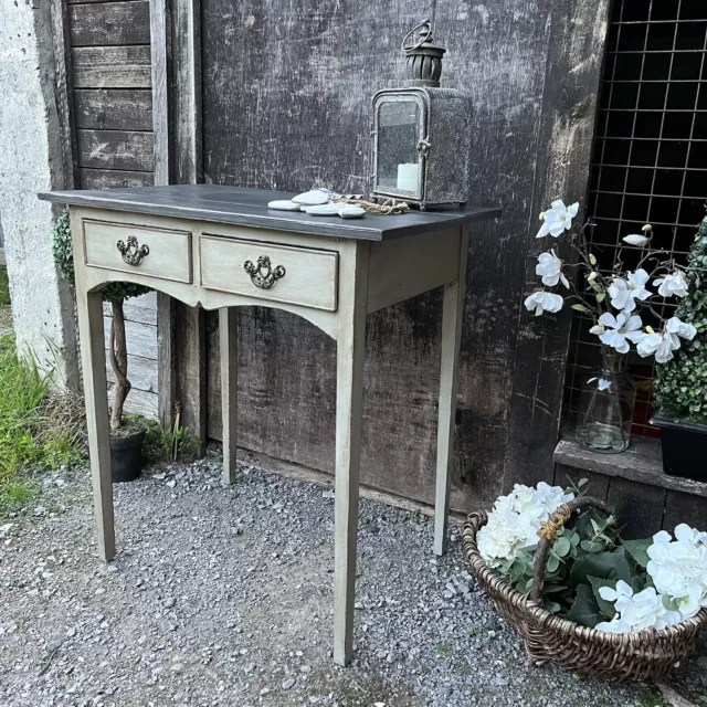 Grey Hand Painted Gustavian Style Antique Vintage Console Table Desk Basin Base