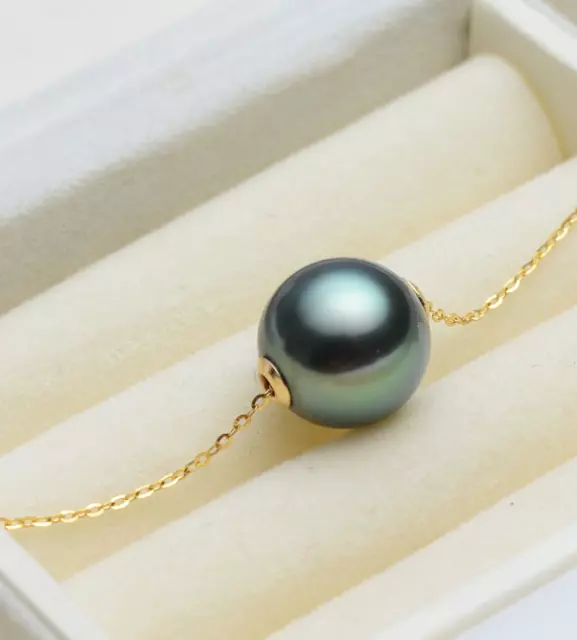 10-11mm natural genuine pearl pendant necklace tahitian black pearl