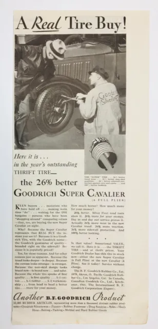 1931 BF Goodrich Tire Print Ad Goodrich Super Cavalier