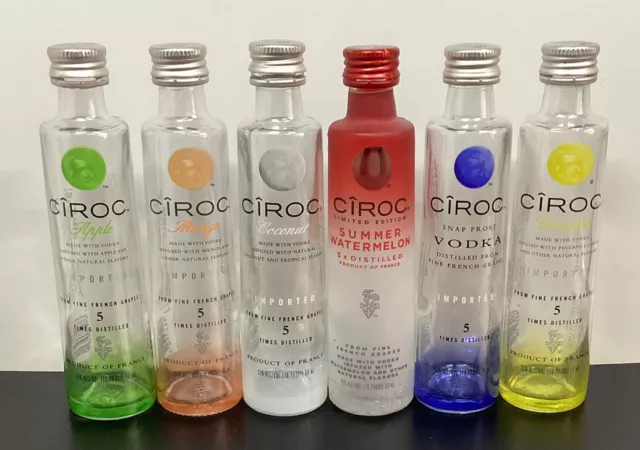 Lot of 6 Mini Liquor Bottles 50ml Ciroc Vodka glass bottles