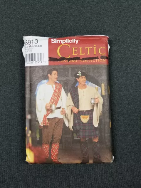 Simplicity Pattern #8913 ~ Celtic Costume Kilt Shirt ~ Men's XS S M ~ FF/UC