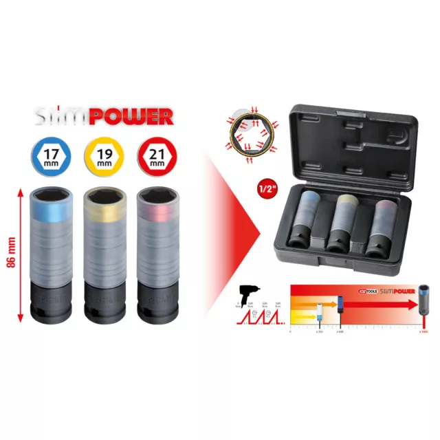 KS Tools Slimpower Impact-Stecknuss-Satz, 3-tlg. 1/2 Tuerca Kit 515.0990