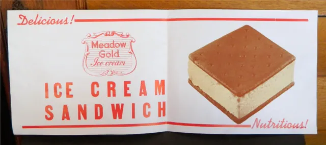 Vintage Meadow Gold Ice Cream Sandwich Advertising Poster Sign