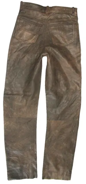 Uomo- Jeans IN Pelle/Pantaloni Pelle Color Antico- Braun Cuoio Liscio Circa W29