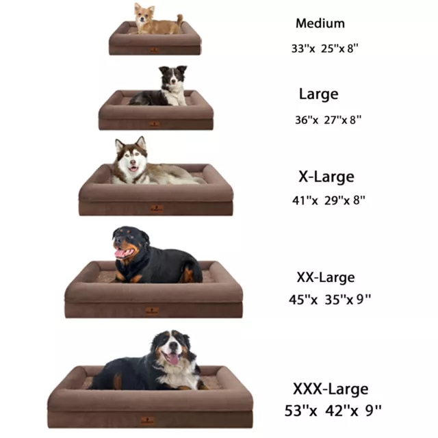 Brown Orthopedic Memory Foam Bolster Dog Bed30x20/33x25/36x27/41x29/45x35/53x42"