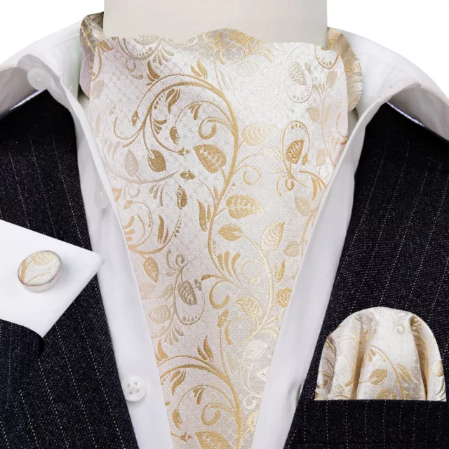 100 Colors Mens Silk Ascot Cravat Vintage Tie Paisley Scarf Hanky Cufflinks Set