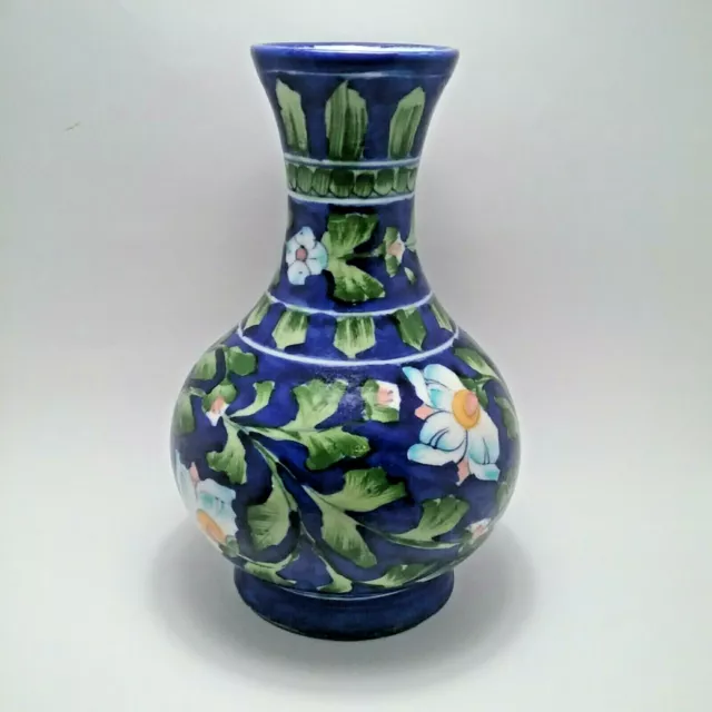 Vintage Vase 8"ht. Hand Painted Porcelain Vase blue & green with white floral