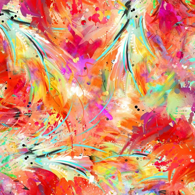 Meterware, ab 0,5 m: USA Digitaldruck "Flamingo Feathers" 112 cm br (€ 15,00/qm)