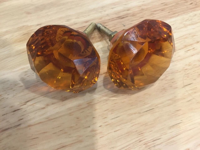 Grand 5 cm de diamètre en cristal ambre/porte en verre/poignée de tiroir. Lot de 2 poignées