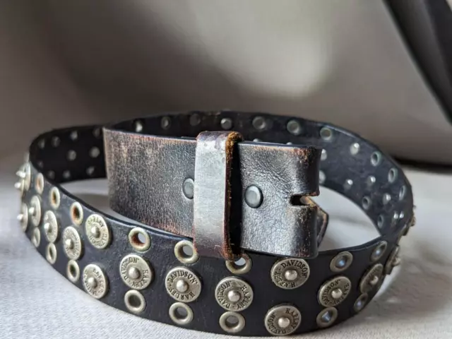 vintage HARLEY DAVIDSON buckle belt STUDDED black 34 western MOTORCYCLE leather