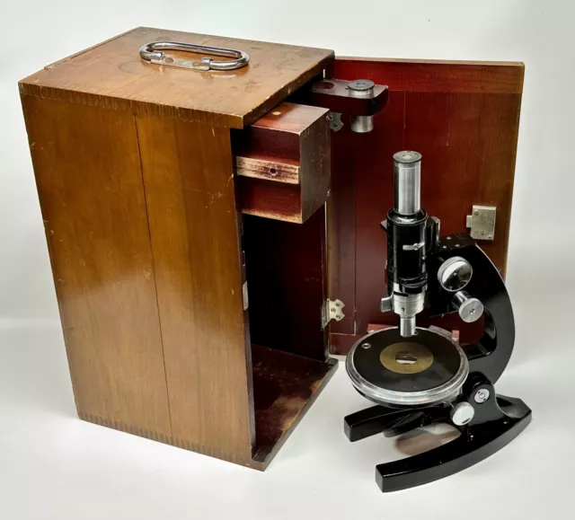 Bausch & Lomb B&L Polarizing Microscope w/wood box & accessories