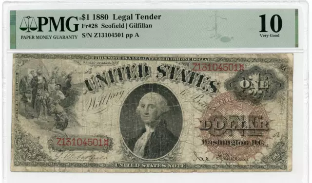NobleSpirit No Reserve US 28 1880 $1 Large Brown w/ Spikes Legal Tender PMG 10