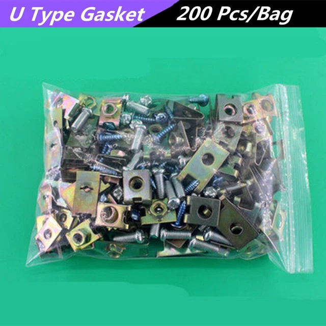 200 Pcs Mixed Size Car SUV U-Type Gasket Door Panel Fastener Fender Metal Clips