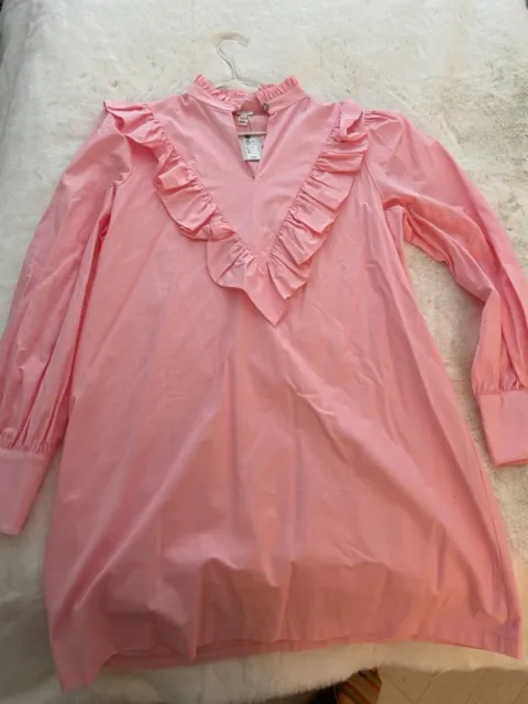 River island pink ruffle high neck dress size 14 BNWT
