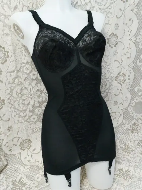 1950S VINTAGE LACY BLACK Open Bottom All-in-One SHAPER GIRDLE w/GRTS - sz  36 C $49.00 - PicClick