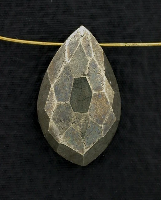 ONE 22x13  23mm x 13mm Fat Pear Pyrite Top & Bottom Facet Bead Focal Gemstone