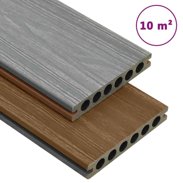 Listoni Decking WPC con Accessori Marroni e Grigi 10 m? 2,2 m