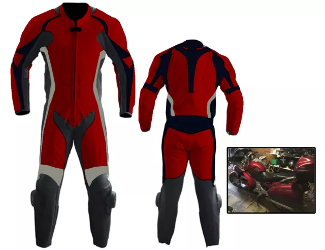 Mens A Grade Leather Motorcycle 1PC Suit Motorbike Rider Racing Armour Sports AB