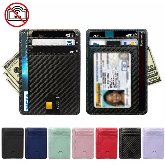 Cards Wallet Mini Purse Slim RFID Blocking 8 Slot ID Card Holder Leather Wallet