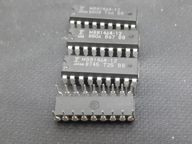 FUJITSU MB81464-12 Dynamic RAM, Page Mode, 64K x 4, 20 PIN DIP - LOT OF 4 IC'S