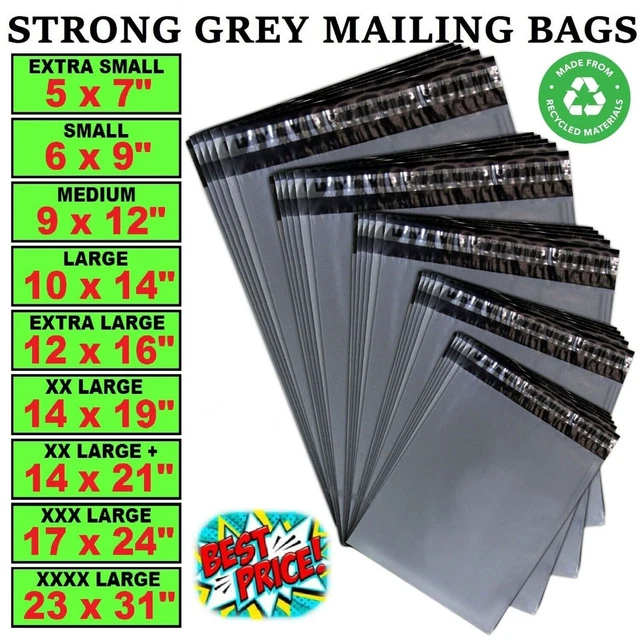 GREY MAILING POSTAGE Bags Mixed Sizes Large Strong Poly Self Seal