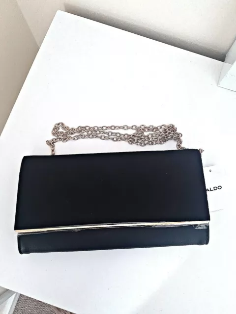 Sac baguette en daim noir faux cuir pochette bracelet chaîne ton or