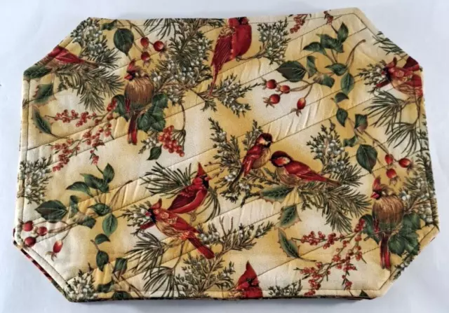 Quilted Placemats Cardinal Birds Set Of 4 Reversible Christmas 17.5x12.5 2