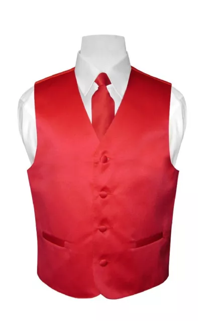 BOY'S Dress Vest & NeckTie Solid RED Color Neck Tie Set for Suit or Tux size 14